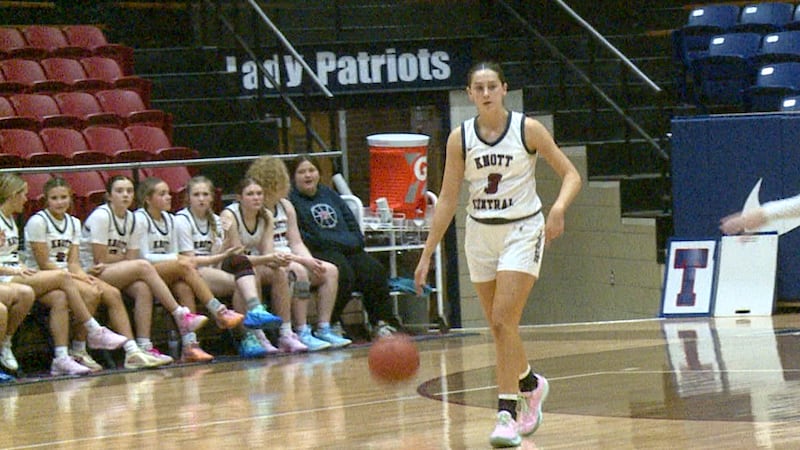 Kyra McAlarnis bringing the ball up the Court