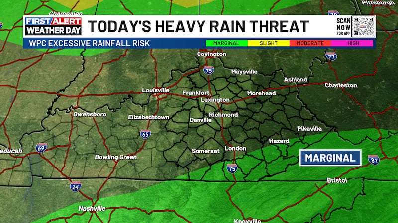 Scattered showers are likely in the far southeastern portion of the Commonwealth on Sunday.
